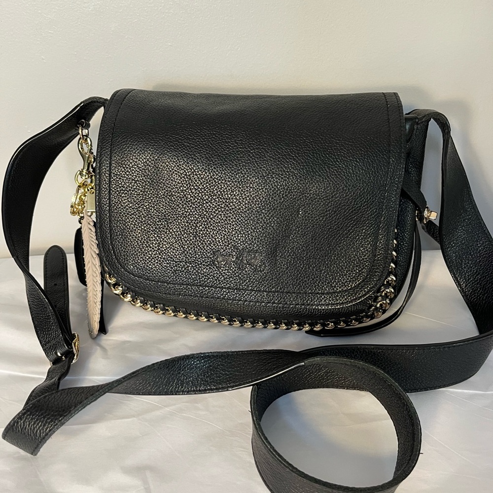 Coach Dakota Black Leather Crossbody Bag with Gold Chain Trim